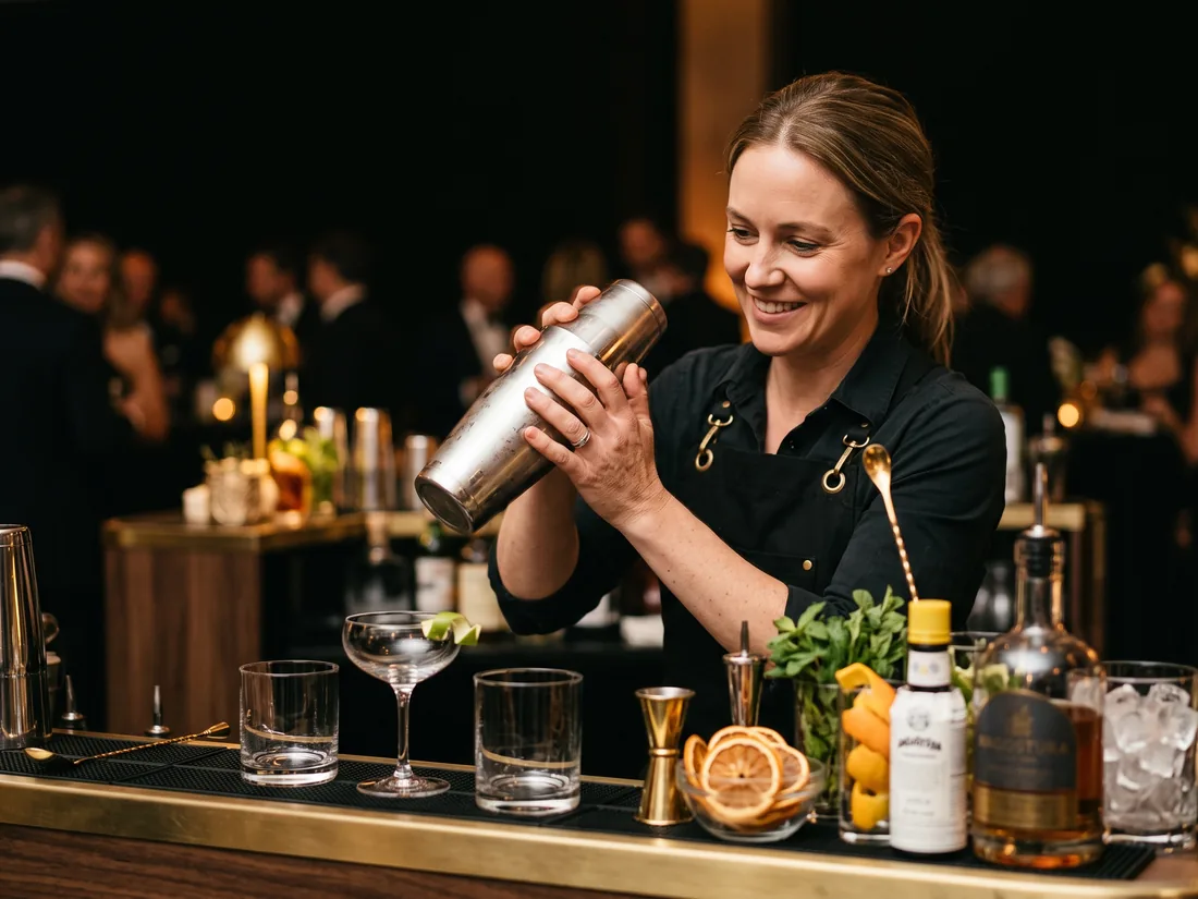 Indiana Bar Service bartender crafting a cocktail at an event