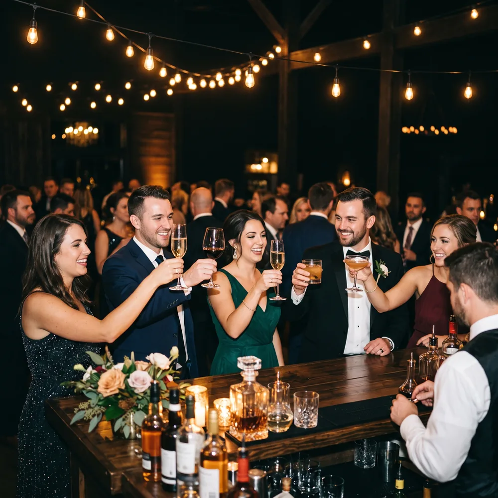 Indiana Bar Service wedding bar setup with two bartenders